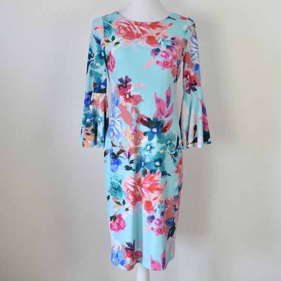 Calvin Klein Floral Bell Sleeve Sheath Dress - 4 - Picture 5 of 10